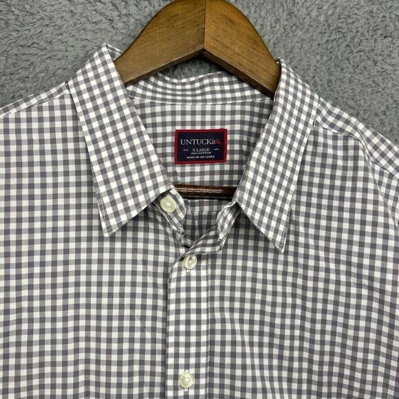 Untuckit Shirt Men's Extra Large Gray White Gingham Plaid Check Button Up Casual - Picture 1 of 10